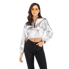 Shein Metallic Quarter Zip Crop Sweatshirt