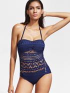 Shein Navy Hollow Out Halter One-piece Swimwear