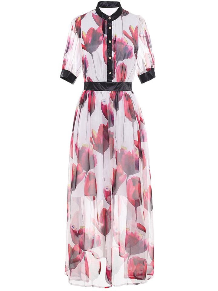 Shein Crew Neck Flowers Print A-line Dress