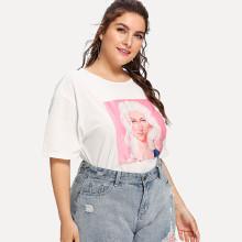 Shein Plus Figure Print Drop Shoulder T-shirt