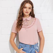 Shein Guipure Lace Insert Frill Trim Top
