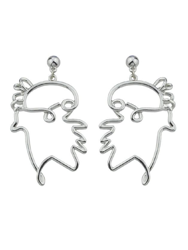 Shein Silver Geometric Drop Statement Earrings For Women