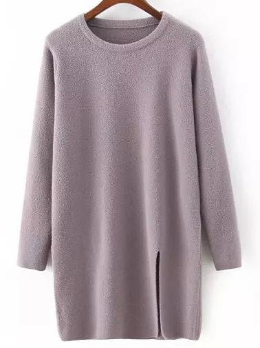 Shein Purple Crew Neck Split Loose Sweater