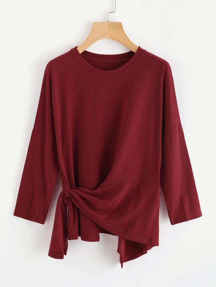 Shein Knot Draped Asymmetric Hem Tee