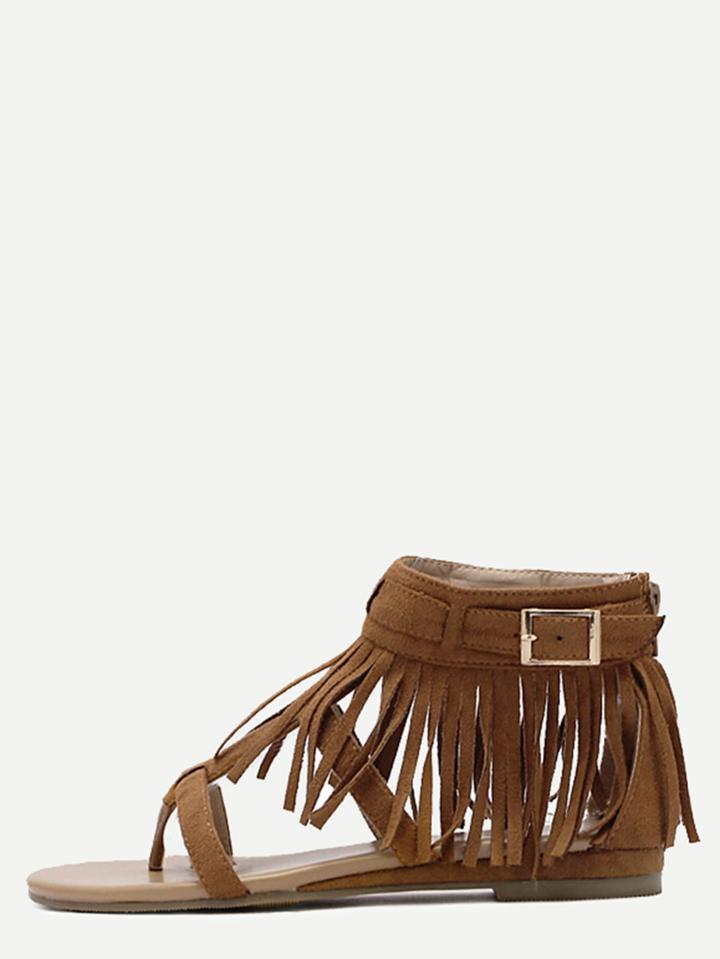 Shein Brown Flip T-strap Fringe Sandals