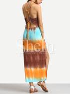 Shein Multicolor Ink-print Weaved Backless Split Backless Maxi Dress