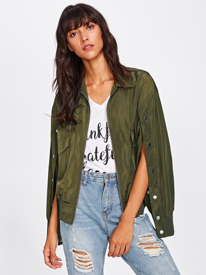 Shein Press Buttoned Split Sleeve Bomber Jacket