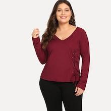 Shein Plus Lace Up Solid Tee