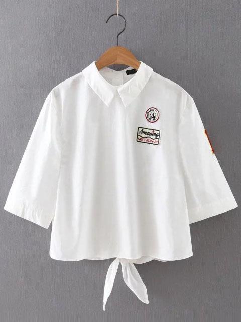 Shein White Knotted Back Blouse With Patch