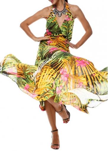Rosewe Chiffon Halter Open Back Maxi Dress