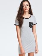 Shein Heather Grey Contrast Trim Tee Dress With Pocket
