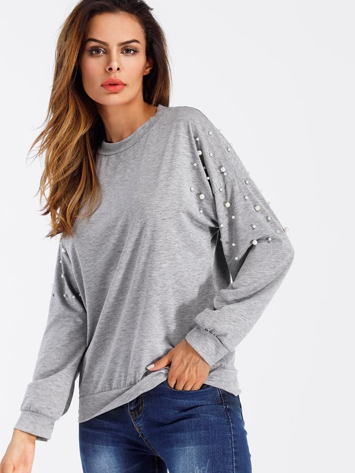 Shein Faux Pearl Drop Shoulder Sweatshirt