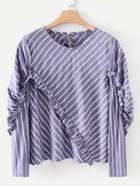 Shein Frill Detail Asymmetrical Striped Blouse