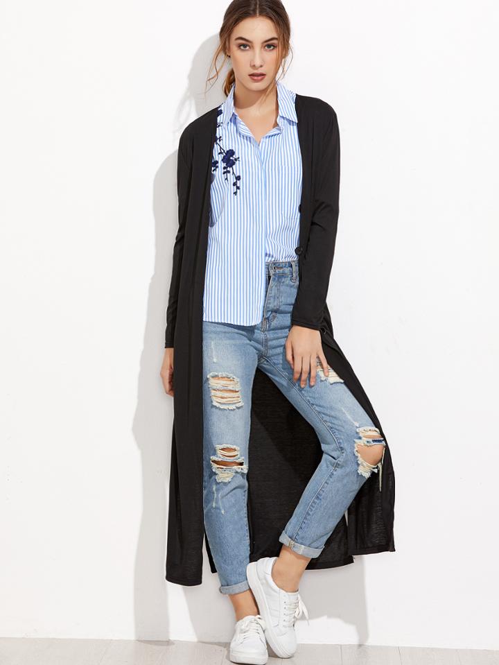 Shein Black Open Front Slit Side Long Coat