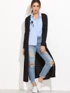 Shein Black Open Front Slit Side Long Coat
