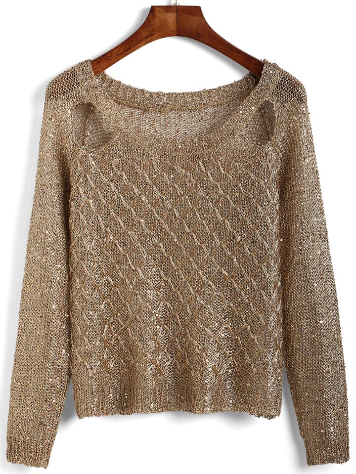 Shein Gold Round Neck Hollow Diamondback Top