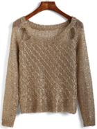 Shein Gold Round Neck Hollow Diamondback Top
