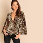 Shein Button Front Leopard Print Cloak Sleeve Blazer