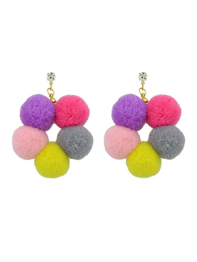 Shein Colorful Cotton Ball Flower Shape Drop Boho Earrings Women