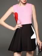 Shein Pink White Color Block A-line Dress