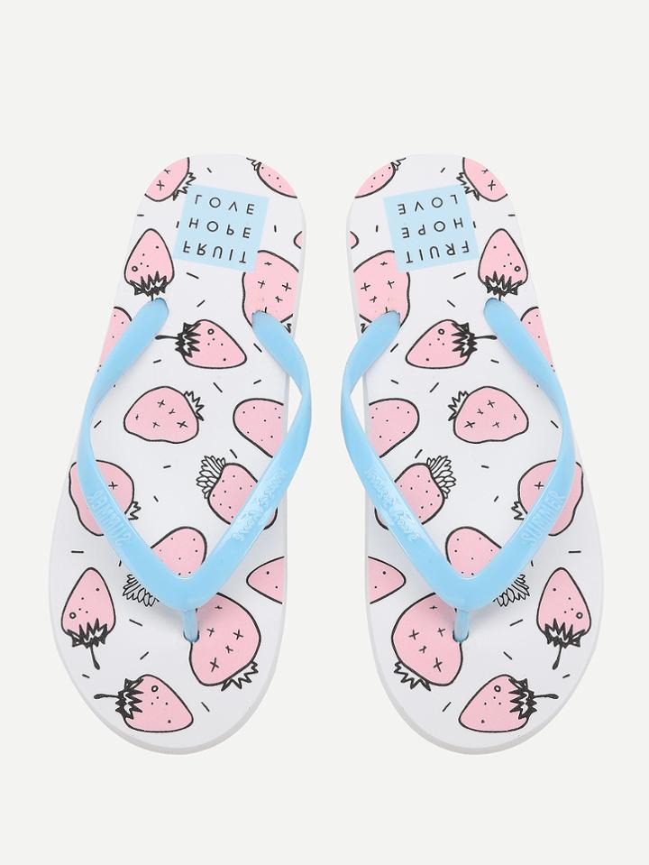 Shein Strawberry And Letter Print Toe Post Sandals