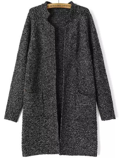 Shein Black Stand Collar Long Sleeve Knit Cardigan