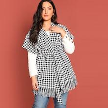 Shein Plus Self Belted Frayed Edge Vest Coat