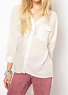 Rosewe White V Neck Pocket Embellished Blouse