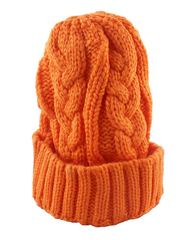 Shein Woolen Orange Knitted Winter Hat