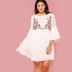 Shein Plus Floral Embroidered Dot Jacquard Smock Dress