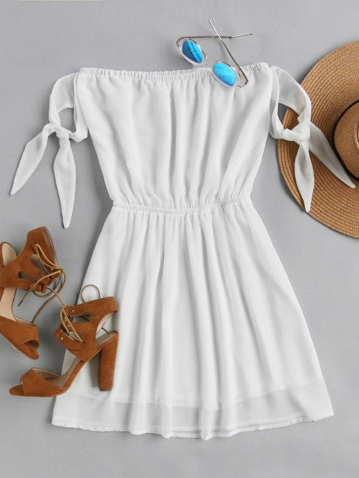 Shein Bardot Self Tie Sleeve Elastic Waist Dress