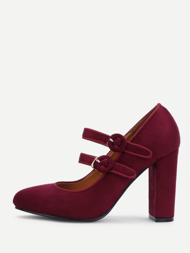 Shein Round Toe Suede Block Heeled Pumps