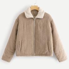 Shein Zip Up Corduroy Puffer Jacket