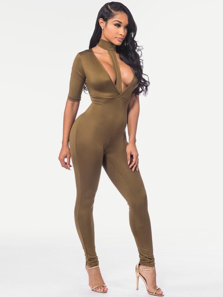 Shein Plunge Choker T-strap Detail Catsuit