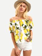 Shein Cold Shoulder Lemon Print Top - Yellow