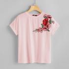 Shein Rose Embroidered Applique T-shirt