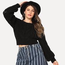 Shein Plus Eyelet Detail Textured Crop Sweater