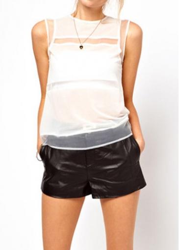 Rosewe Round Neck White Mesh Splicing Tank Top