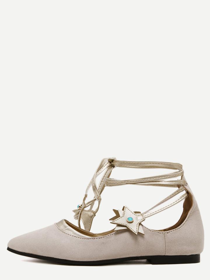 Shein Beige Point Toe Lace-up Flats