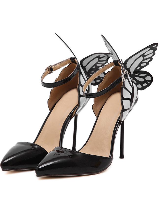 Shein Black Pointed Toe Ankle Strap Butterfly Pumps