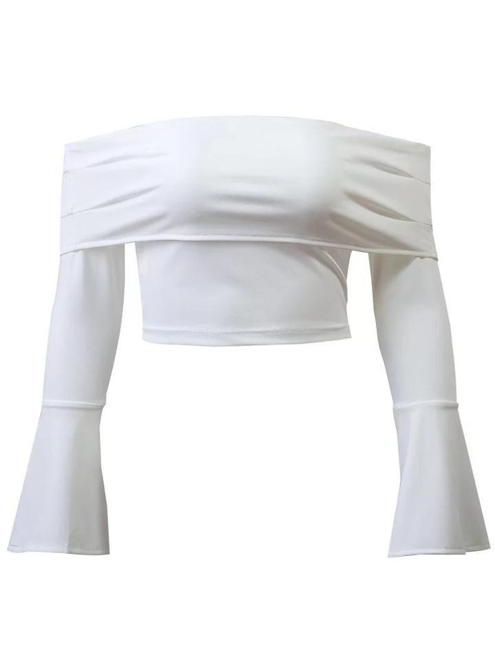 Shein White Off The Shoulder Bell Sleeve Zipper Crop Top