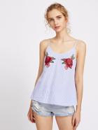 Shein Embroidered Rose Patch Pinstripe Cami Top