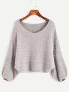Shein Grey Batwing Sleeve Slit Side Fuzzy Sweater
