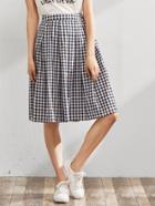 Shein Band Waist Zip Back Box Pleated Checkered Skirt