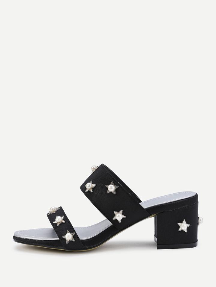 Shein Faux Pearl And Star Chunky Heeled Sandals
