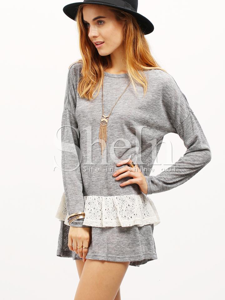 Shein Grey Lace Layer Flounce Dress