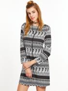 Shein Black And White Paisley Print Tunic Dress