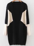 Shein Black Color Block Ribbed Trim Cardigan With Pockets