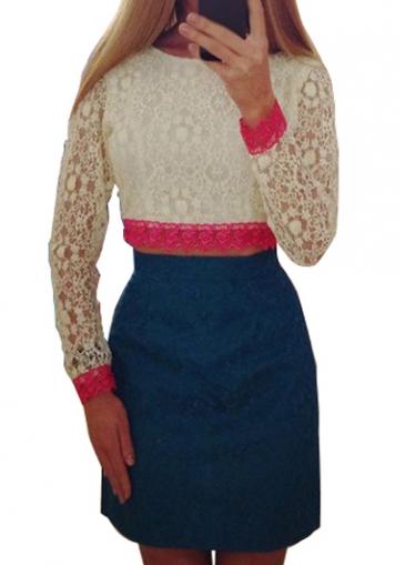 Rosewe Two Piece Lace Crop Top And Sheath Skirt