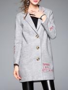 Shein Grey Lapel Letters Embroidered Pockets Coat